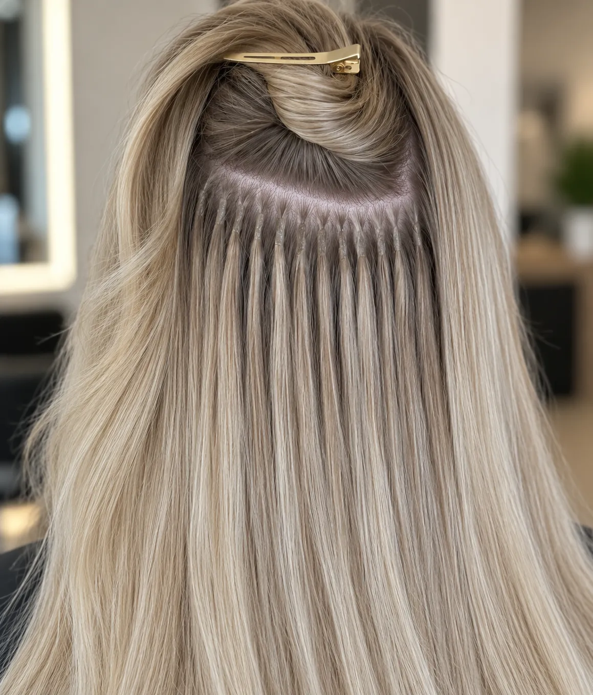 Illustrasjon av montering av keratin extensions