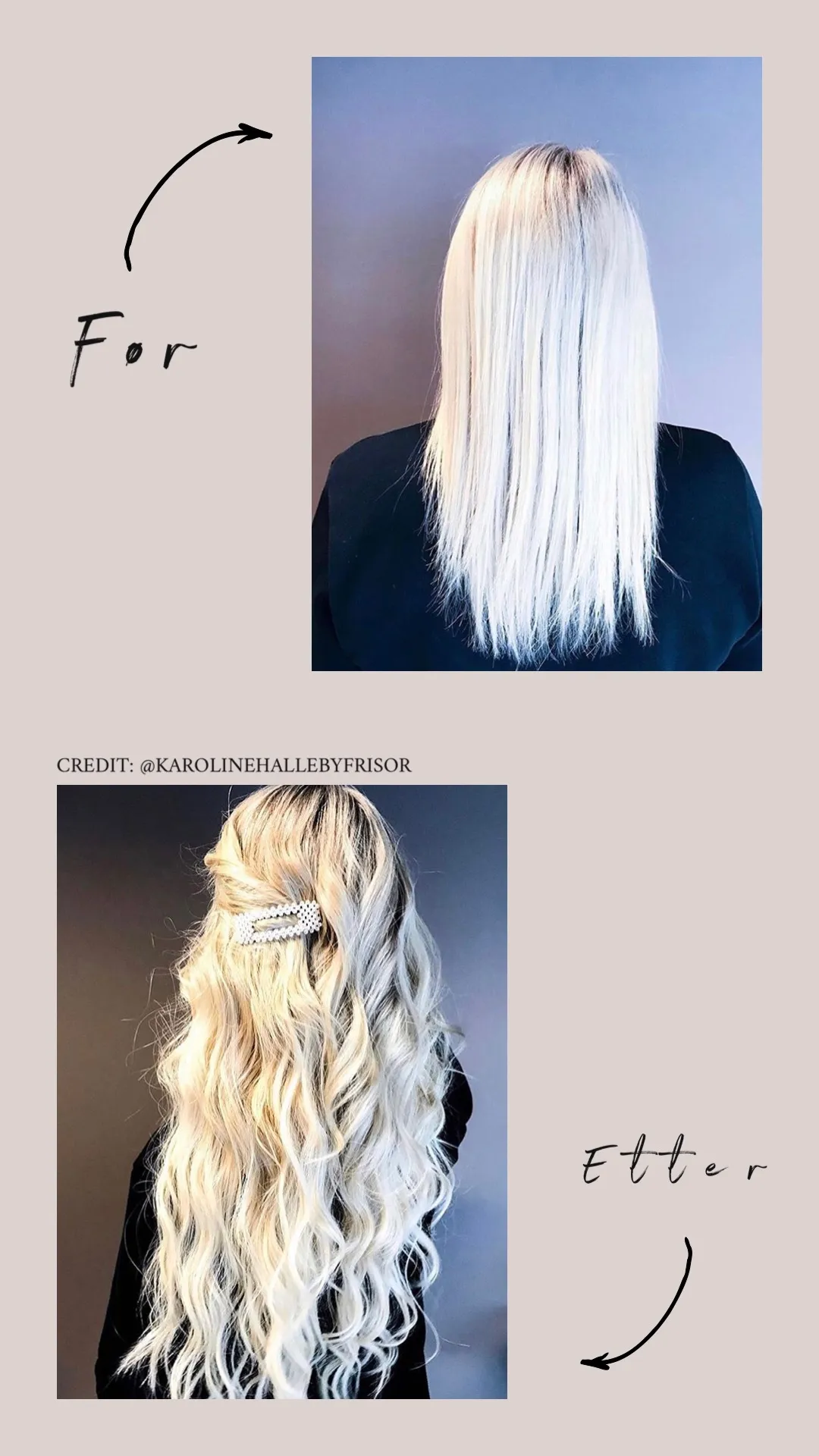 Før og etter: en nydelig hårforlengelse med europeisk tape extensions 55 cm i Platinablond #60